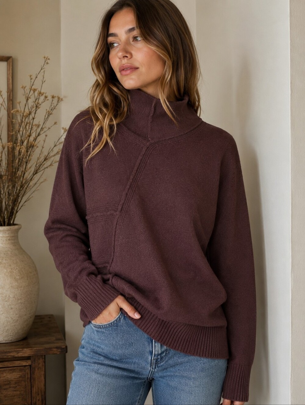 Buffalo David Bitton Elin Asymmetrical Sweater Medium Color Prune